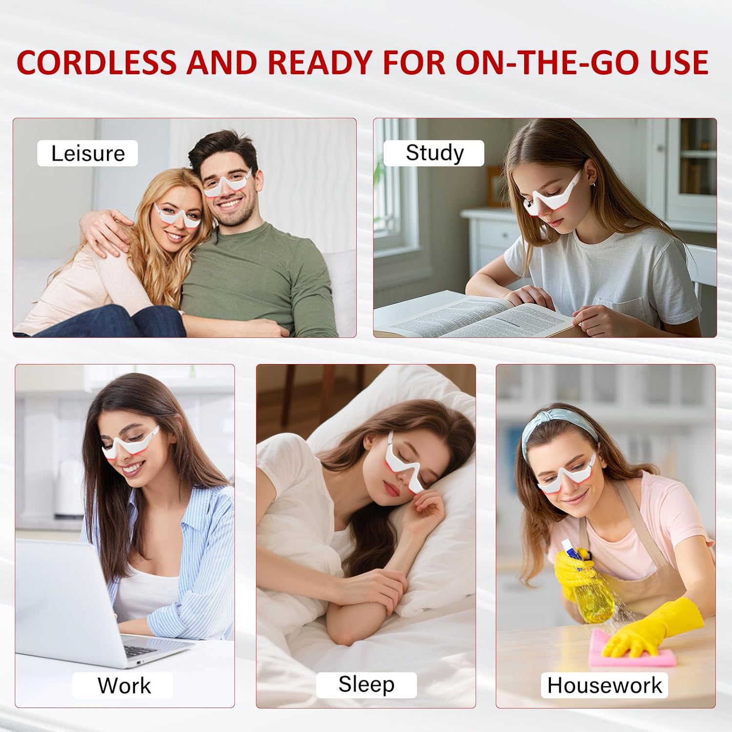 Under Eye Red Light Therapy Device,650nm Red Light Therapy for Eyes Glasses, Microcurrent Eye Massager Mask for Dark Circles, Smoother Fine Lines & Puffiness, Home Skincare - Image 6