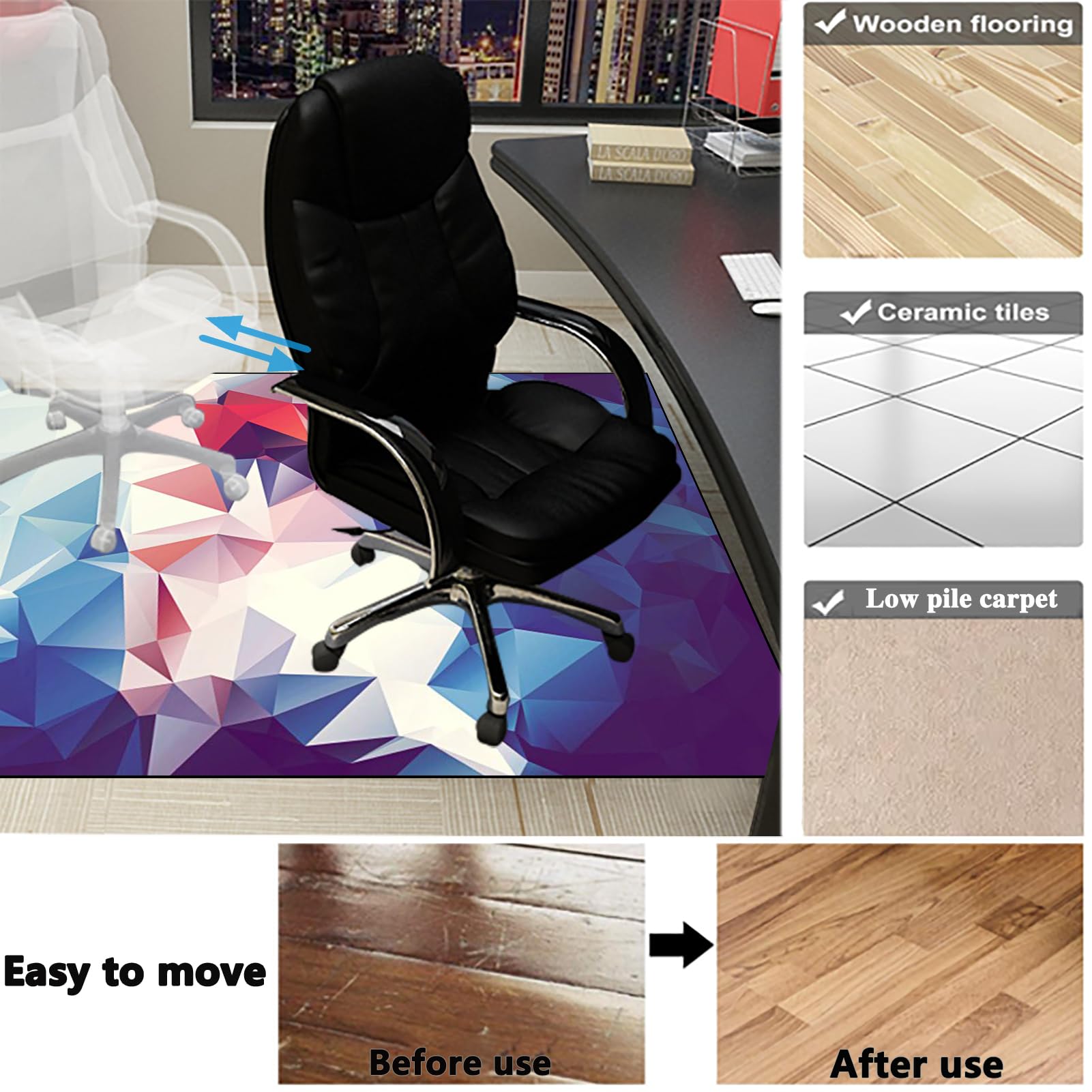 Tappeto Gaming Pavimento, Tappeto Sedia Ufficio, Tappeto per Sedia con Ruote, Tappeto Multiuso Tappetino di Protezione, Tappeto Salvapavimento Protezione Parquet e Pavimenti Duri 120 x 150 cm