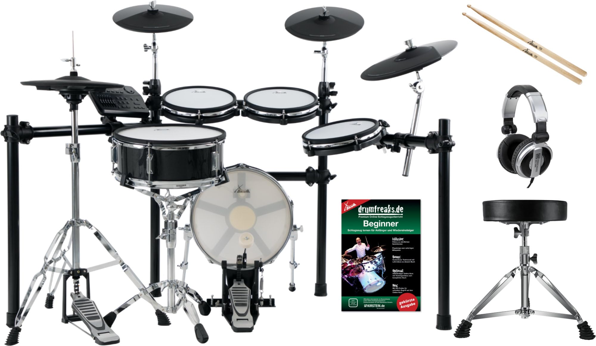 XDrum DD-650 Mesh E-Drum Kit Set, Set de Batería Electrónica, Módulo | Batería electrónica con parches mesh de doble capa, 1x pad de caja dual-zone de 14" con caja de madera, Metrónomo integrado