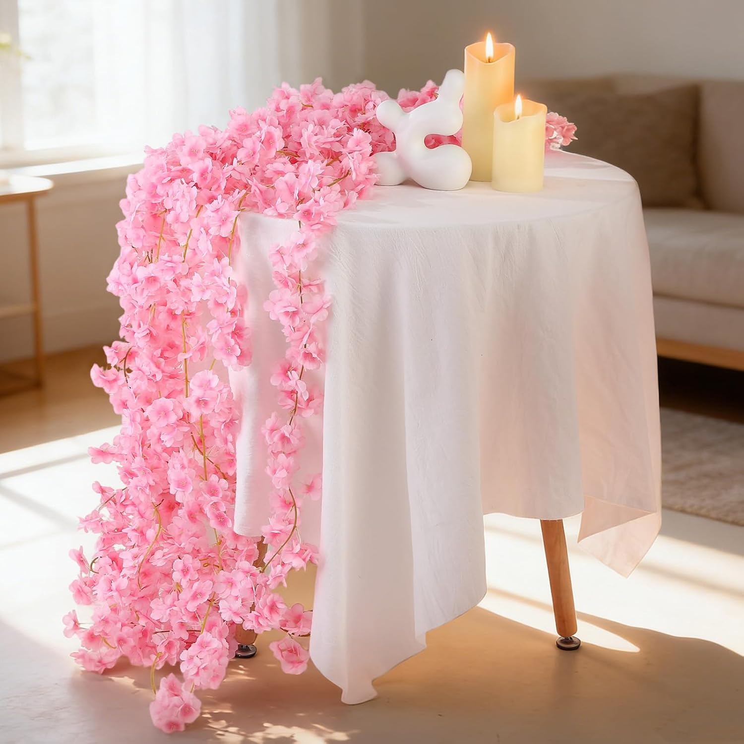 8 PCS 47.2ft Artificial Cherry Blossom Garland Pink Sakura Flower Vines Hanging Decor for Wedding Party Spring Home Decor Backdrop Arch Valentine Japanese Themed