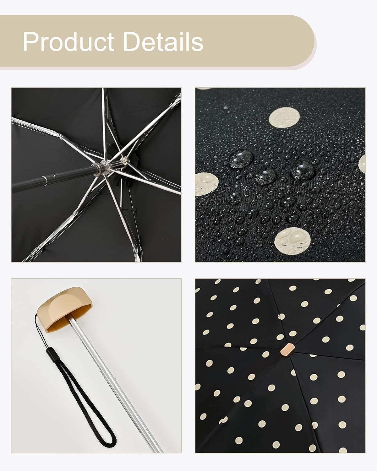 Pocket Umbrella with 6 Ribs,Compact Parasol,UPF50 Sun Protection Brolly,Dual-purpose for Sunny and Rainy Day