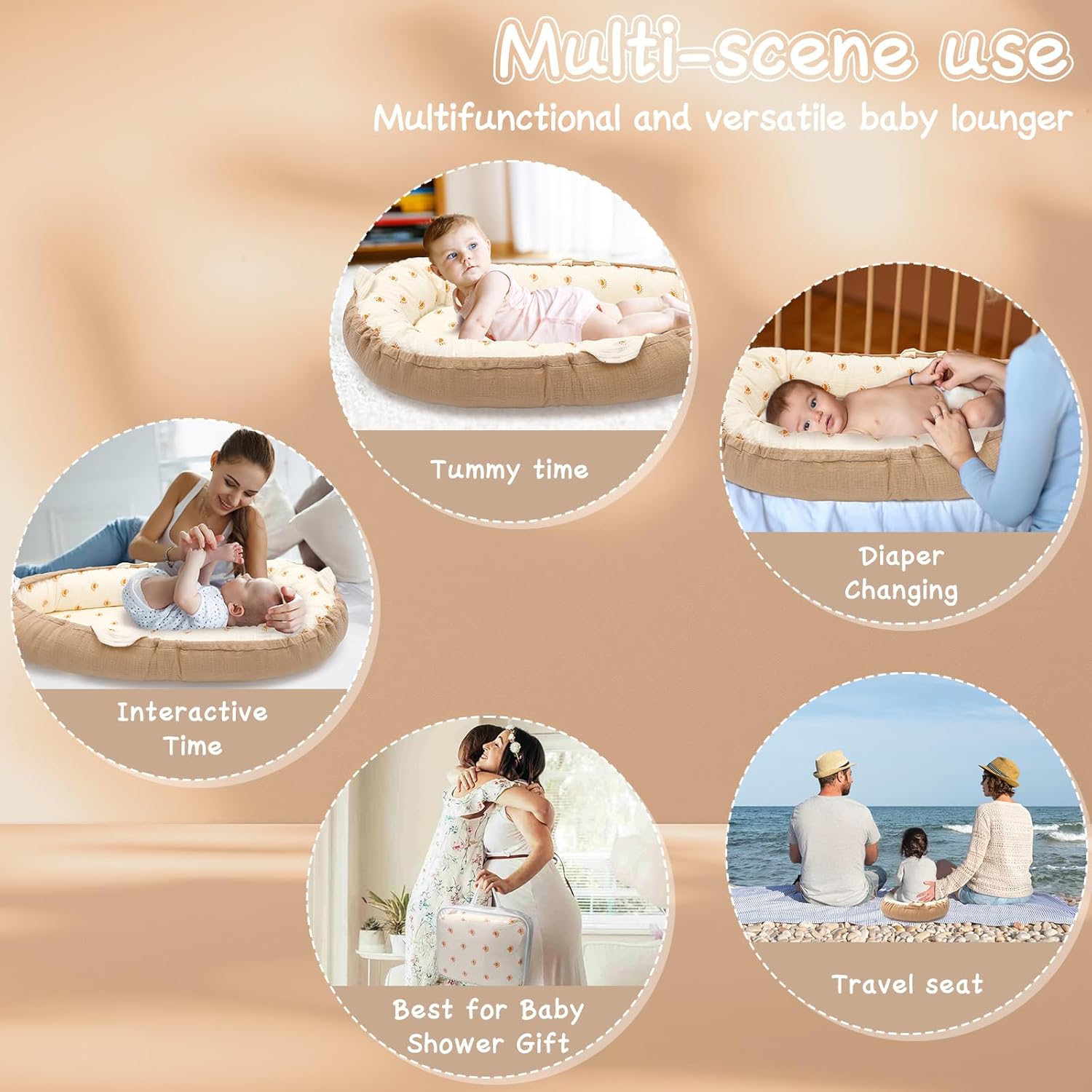 Baby Lounger - Infant Lounger for Newborn 0-24 Months, Ultra Soft Breathable Infant Floor Seat, Portable Babies Lounger for Baby Girls& Boys, Newborn Gifts(Khaki) - Image 7