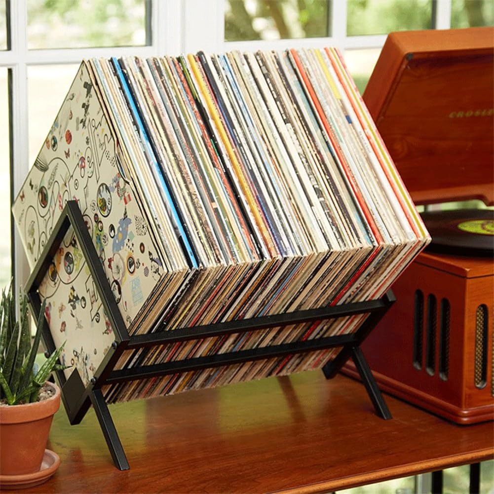 100Lps Sk matowy czarny stojak na płyty winylowe, łatwy montaż, stojak do przechowywania książek, czasopism, plików i płyt winylowych, stylowy i oszczędzający miejsce design