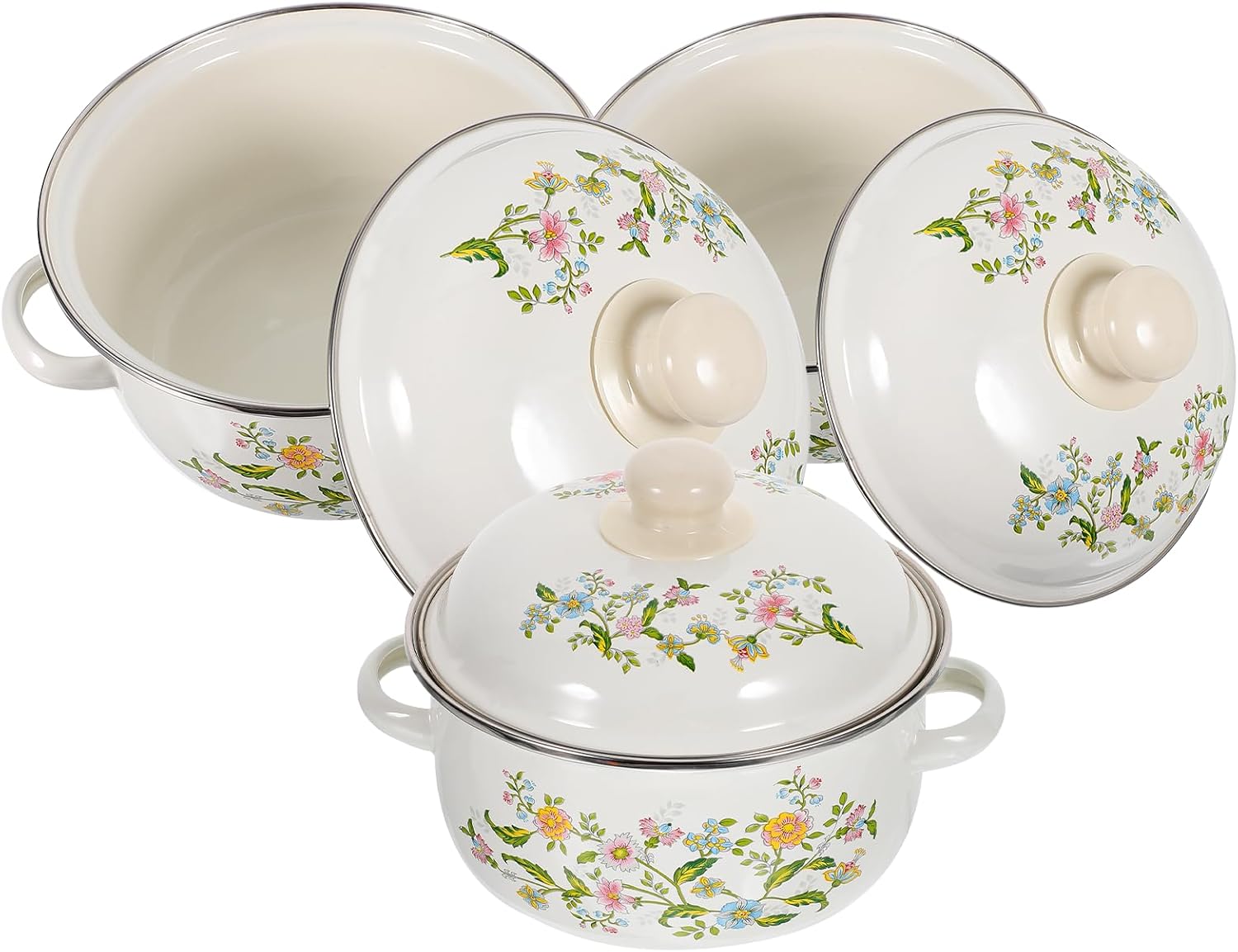 3pcs Mini Enamel Soup Stockpot Set with Double Handles, Flat Bottom Small Cooking Pots for Kitchen, 16-18-20 Cm Pots for Stewing and Simmering