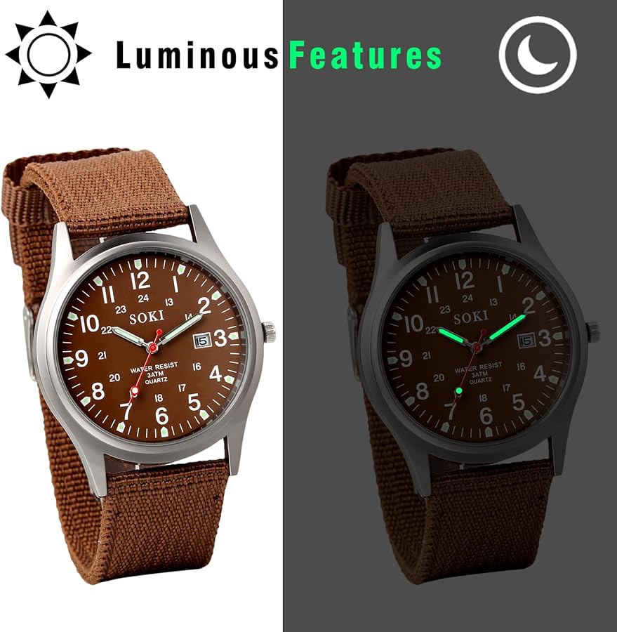 Orologio Uomo Sportivo Al Quarzo JewelryWe - Design Militare Con Cinturino In Nylon E Quadrante Luminoso - Leggero E Impermeabile