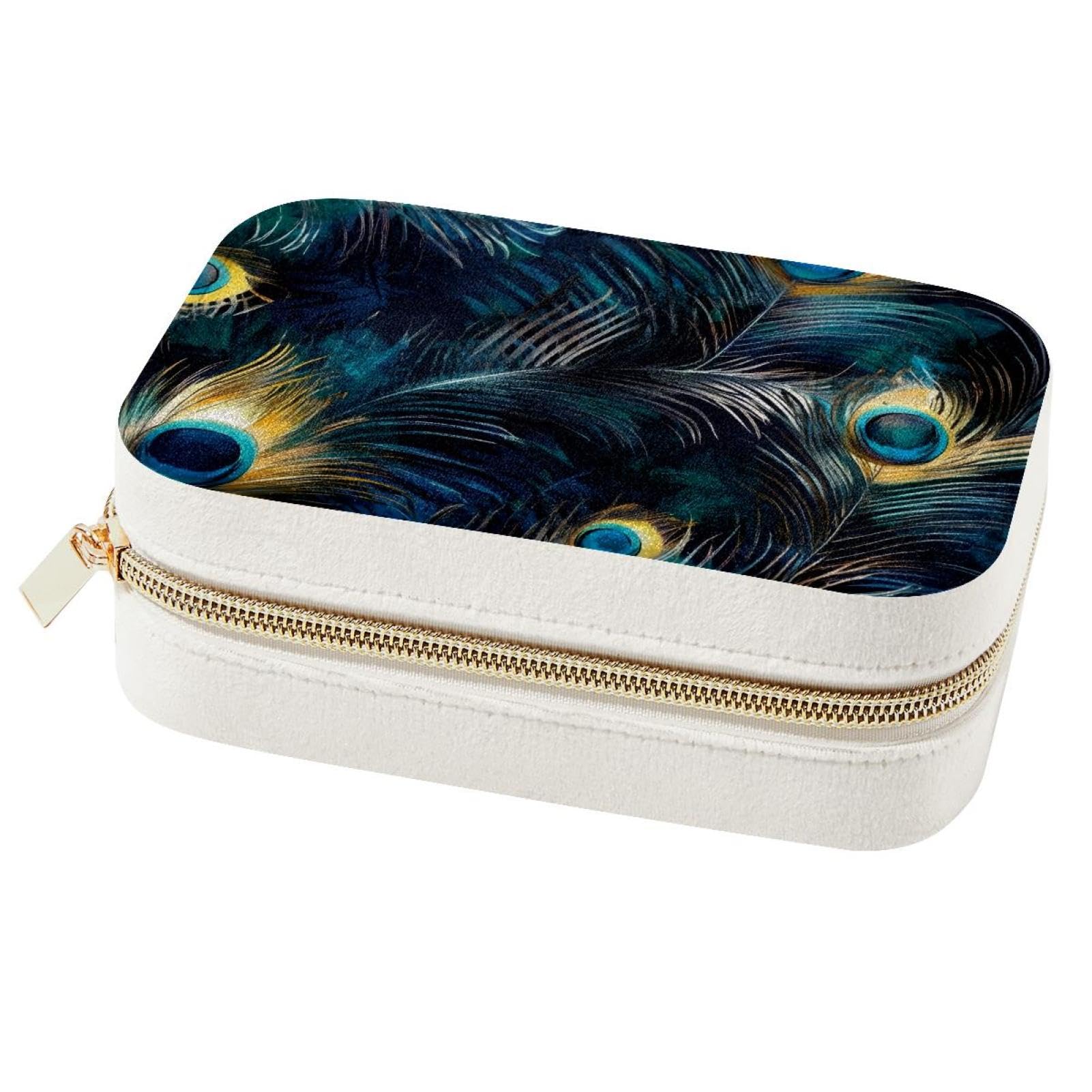 Boîte à bijoux plume de paon : protection anti-nœud de voyage