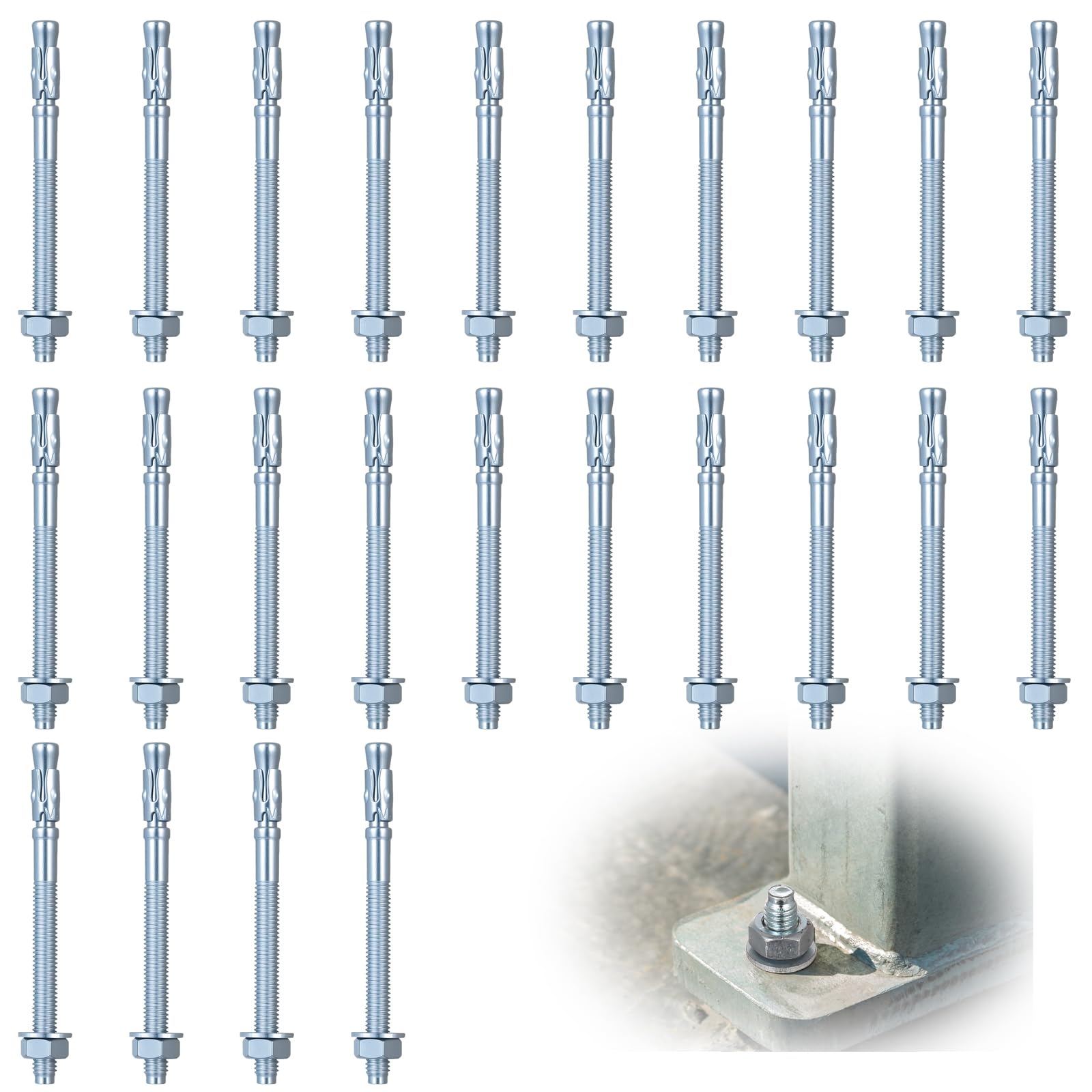 25 Pcs M8 Heavy Duty Wall Anchors, M8 x 100mm Concrete Anchor Bolts and Nuts Set, Hex Expansion Bolts Sleeves for Concrete Brick Wall Fixings Anchors Screws Nuts