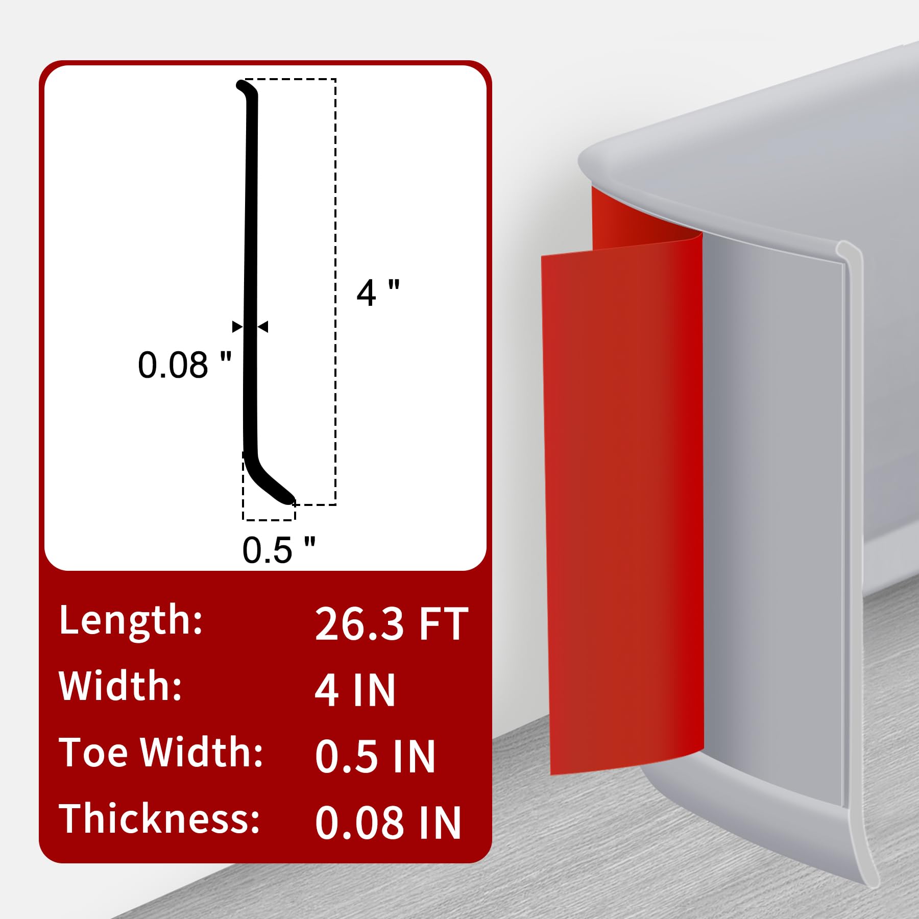 Baseboard Trim Molding Wall Base Cove Flexible Vinyl Self-Adhesive Base Trim, 4 IN x 26.3 FT Peel and Stick Avoid Dust Rubber Baseboard Trim for Bedroom, Garage, Office, School, Cover Walls (Gray)