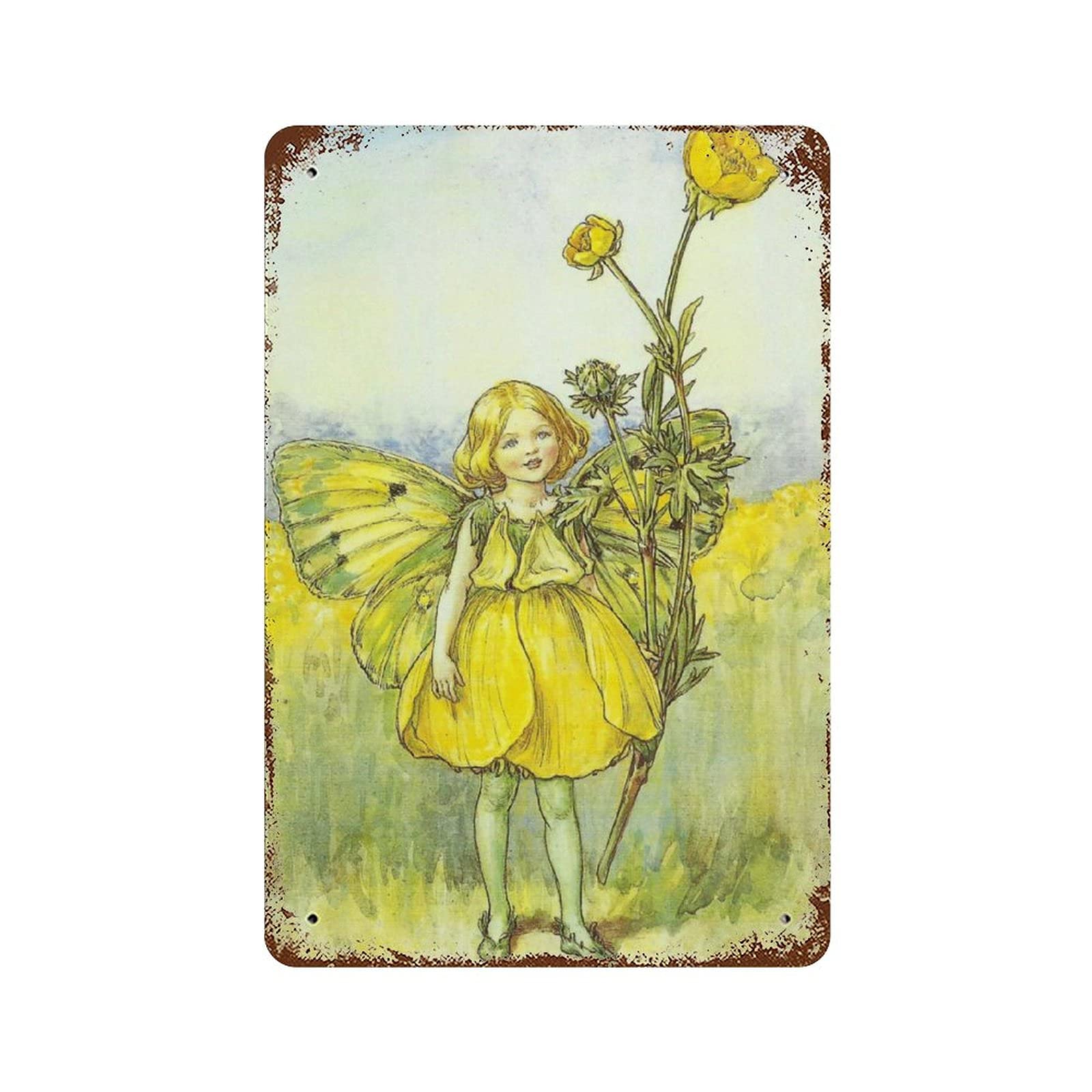 Retro Metal Aluminium Tin Sign Funny Buttercup Fairy Flower Fairies Vintage Wall Art Nursery Decor Fairy Print Home Decor Rustic Wall Decor For Living Room Kitchen Farm Decoration 8x5.5 Inch