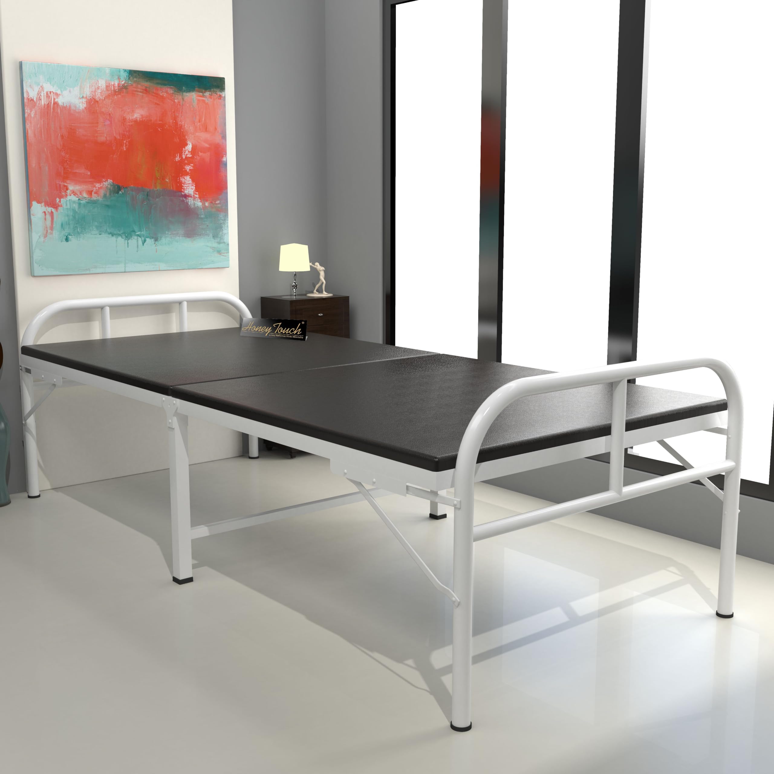 Honey Touch Nexon Folding Bed Single with Mattress | No Assembly Required | Foldable Bed for Sleeping/Guests/Rented Apartments/Bedroom (3ft x 6ft, White)