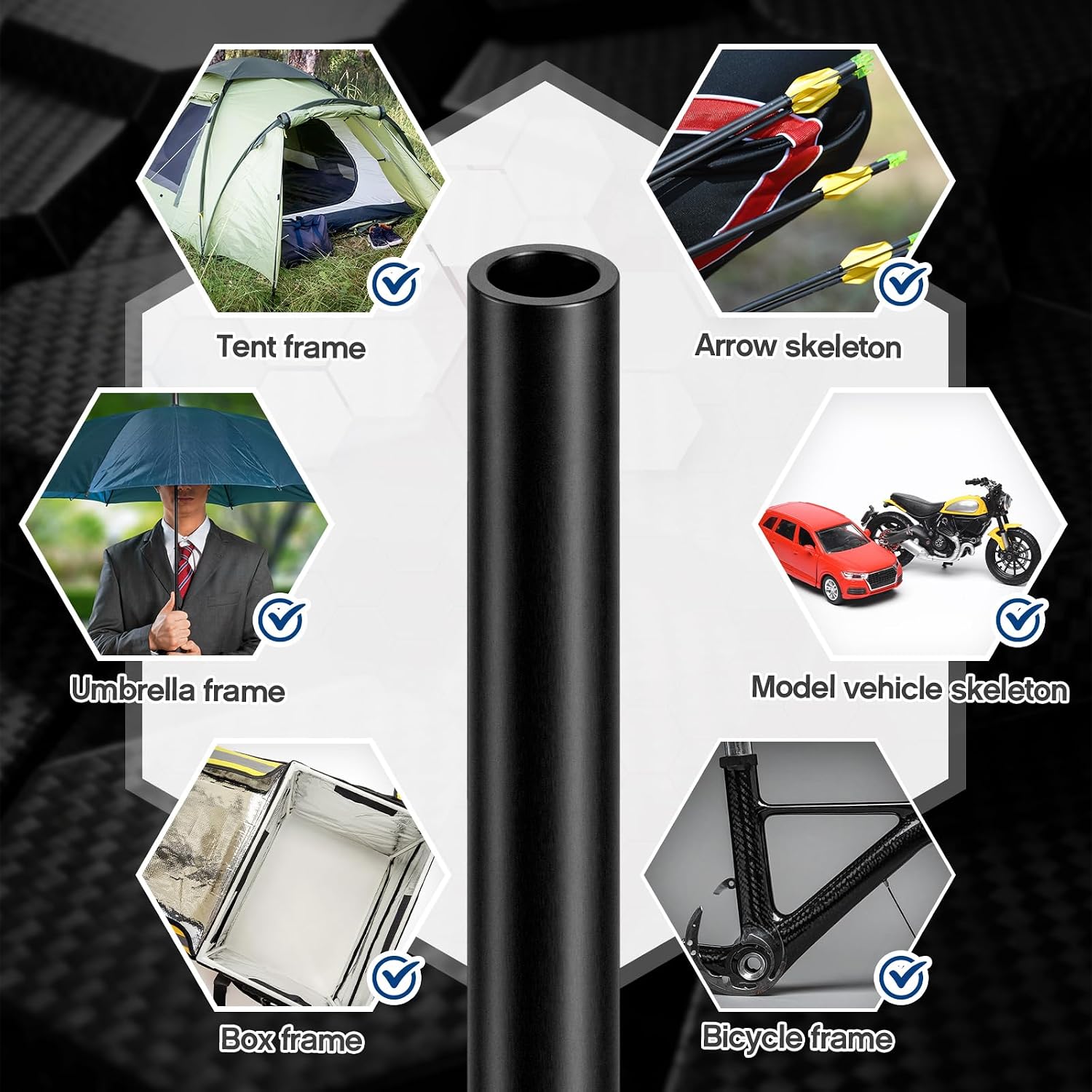 Pangda 6 Pcs Carbon Fiber Rod 6 x 4 x 1000mm Rod Black Round 6mm Hollow Matte Pole Tubing for Rc Airplane Repair DIY Craft Kite Model Remote-Controlled Airplanes Drones Project