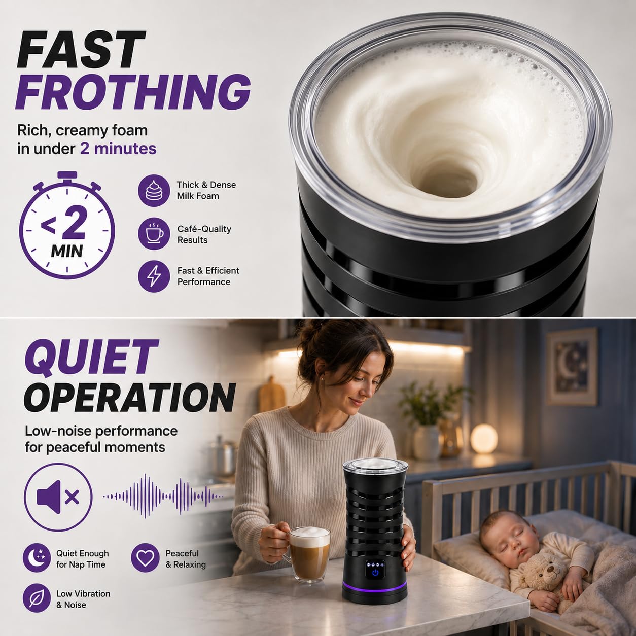 Montalatte elettrico a vapore, 4 in 1 con controllo touchscreen, schiuma per latte caldo e freddo, funzione riscaldante, scaldalatte per latte, cappuccino, macchiato, cioccolata calda, nero lucido