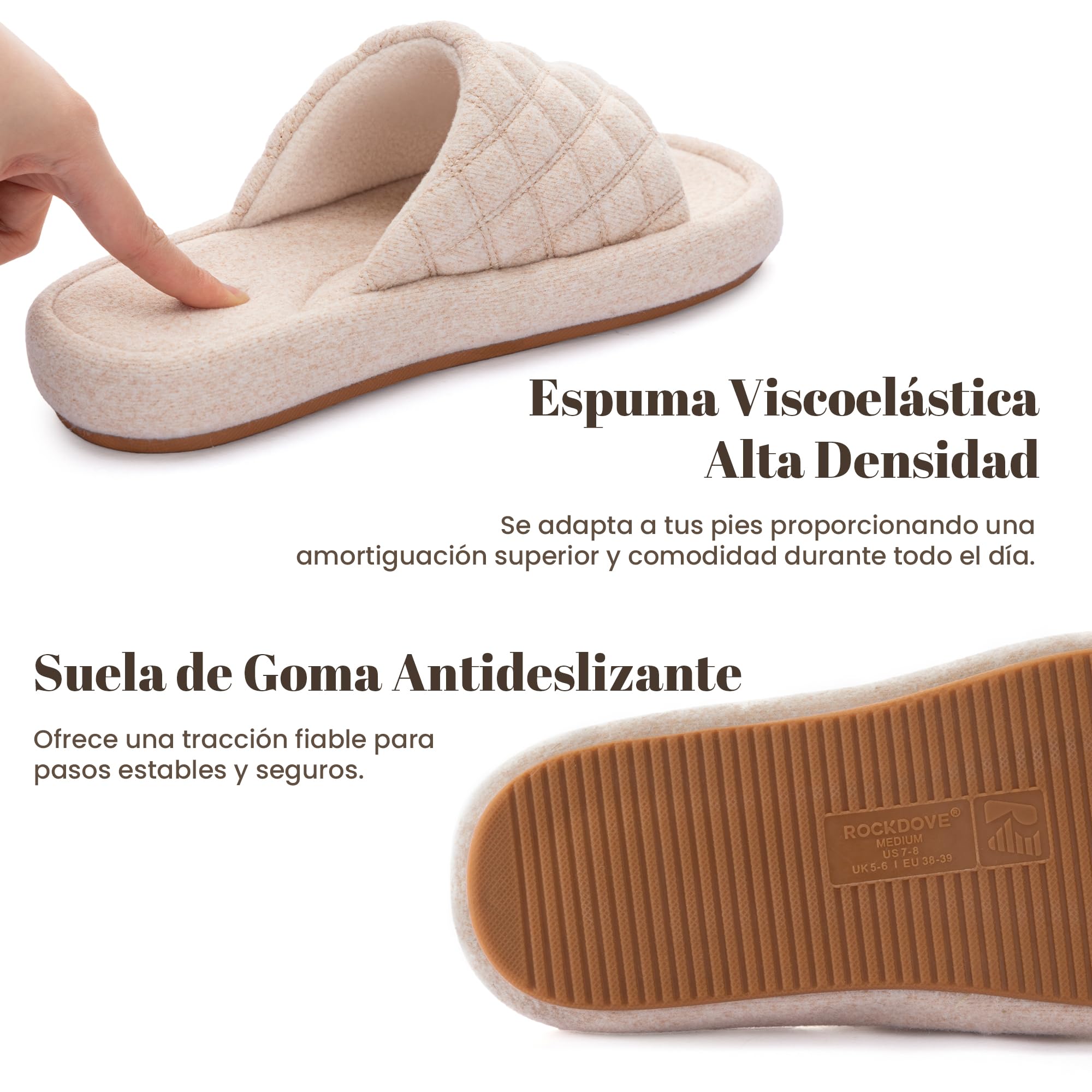 RockDove Zapatillas de Casa para Mujer en Fieltro Acolchado con Punta Abierta, Soporte para el Arco y Espuma Viscoelástica, Cómodas para Interior y Exterior