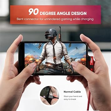 Ugreen Örgülü 90° Lightning iPhone Oyuncu Şarj Kablosu, Kırmızı, 1 Metre