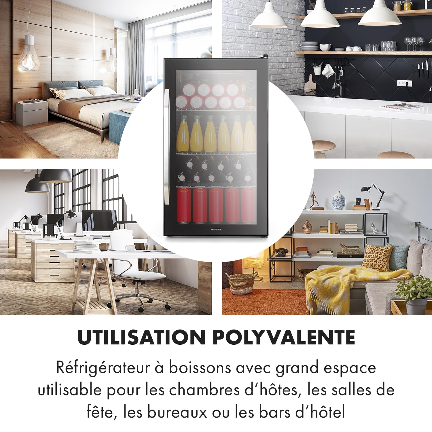KLARSTEIN Mini Frigo 80L Silencieux pour Boisson, Bureau, Camping, Réfrigérateur avec Étagères Réglables