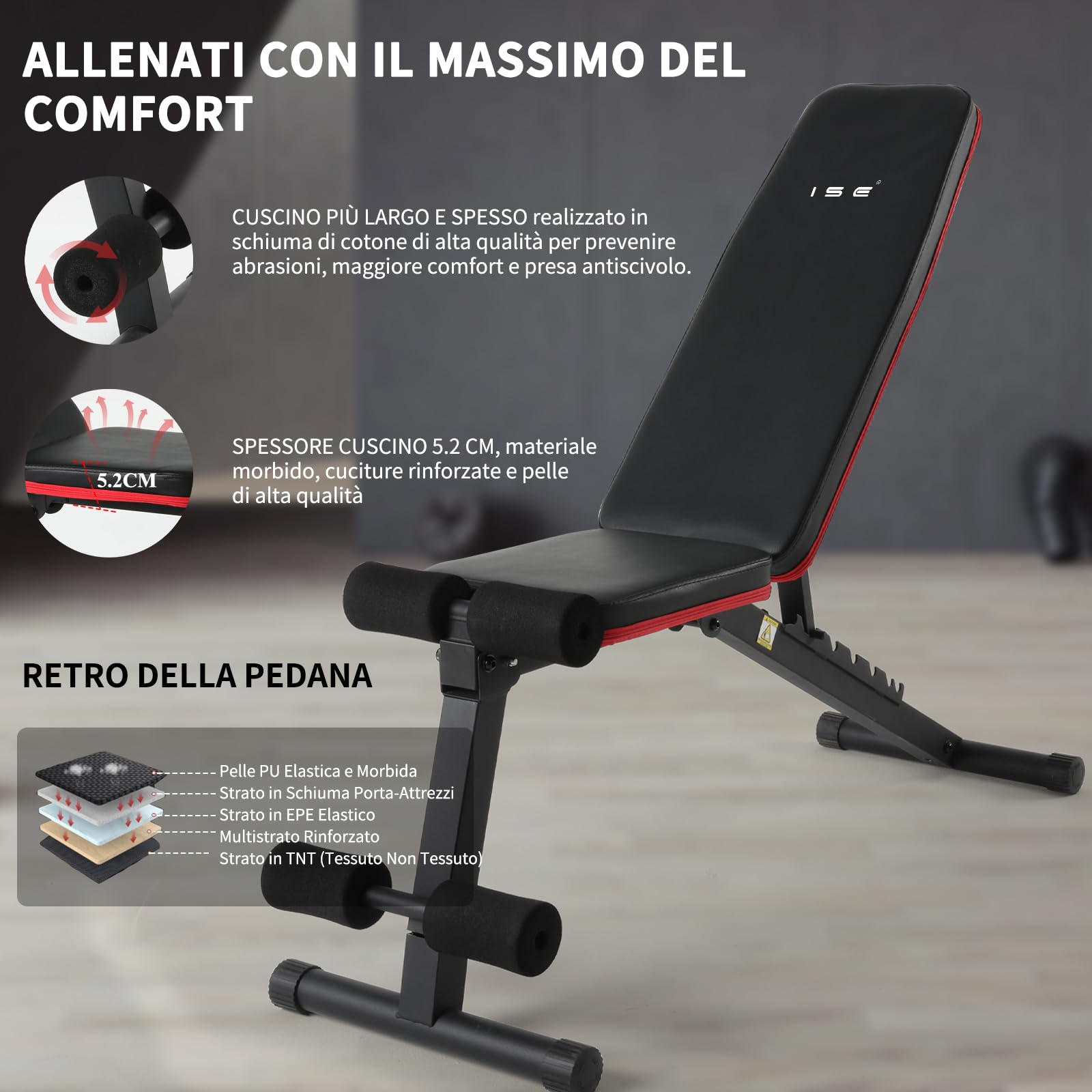 ISE Panca Multifunzione Palestra Casa, Panca Regolabile Panca Pesi Pieghevole Inclinata Fitness per Addominali Allenamento a Casa