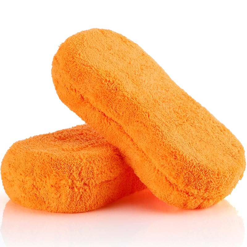 Esponjas de Microfibra para Lavagem Automotiva Tanlade 22,5 x 12 cm Laranja, 2 unidades