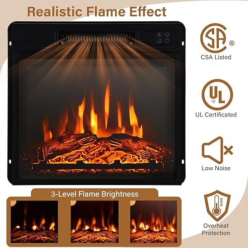 Vista 17 de COSTWAY Chimenea eléctrica de 32 pulgadas con repisa, calentador independiente ajustable de 1400 W con control remoto, diseño de termostato, Blanco