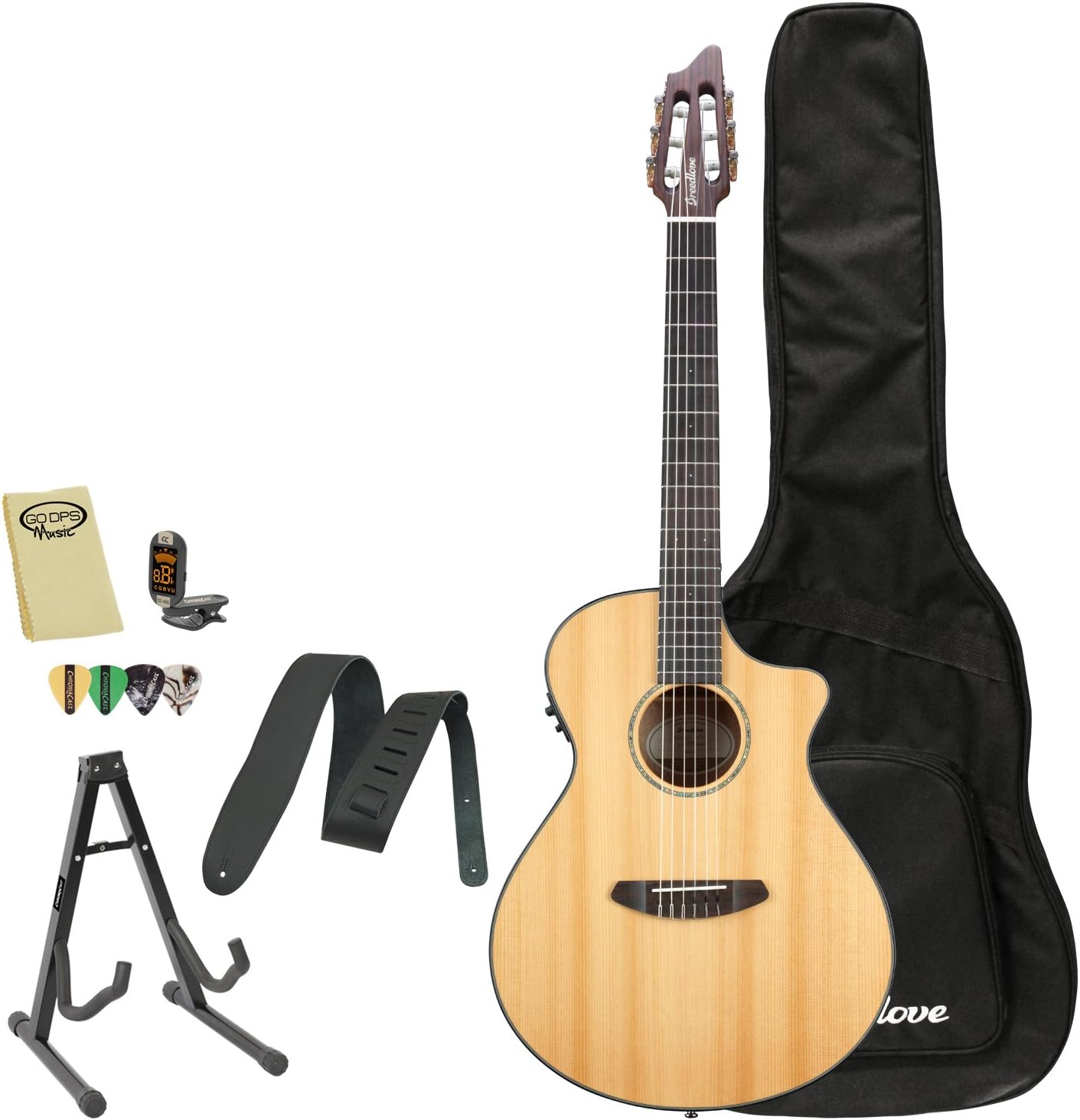 Breedlove PURSUIT-NY Pursuit Nylon Acoustic-Electric Guitar with Strap, Stand, Picks, Tuner, Cloth and Gig Bag