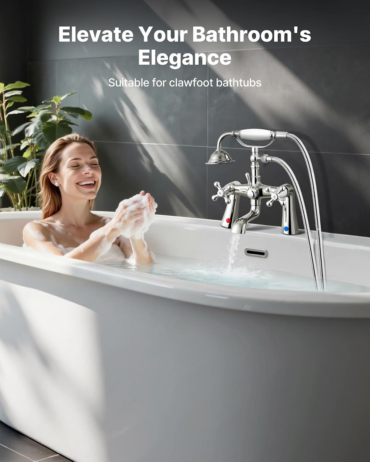 VEVOR Clawfoot Tub Faucet, Deck Mount Bathtub Faucets with Handheld Shower, Vintage Polished Chrome Clawfoot Tub Filler Faucet Shower Kit with 360° Rotation Spout & 59-inch Long Hose for Bathtubs