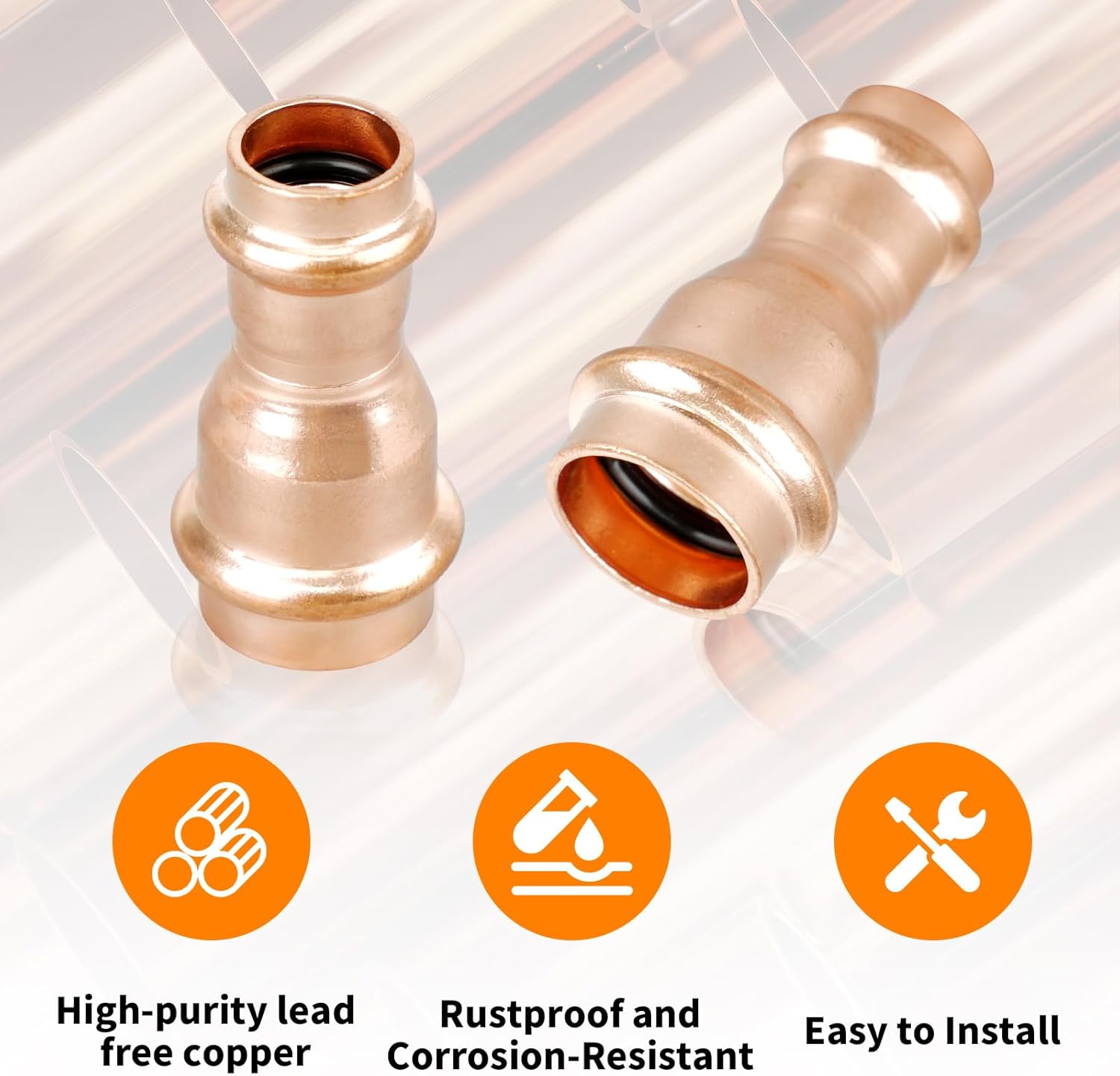 (Znkiok 10 Pack) Press Fittings Zero Lead,3/4"x1/2" Press Coupling With Stop For Copper Tube Connection,UPC,NSF/ANSI61.