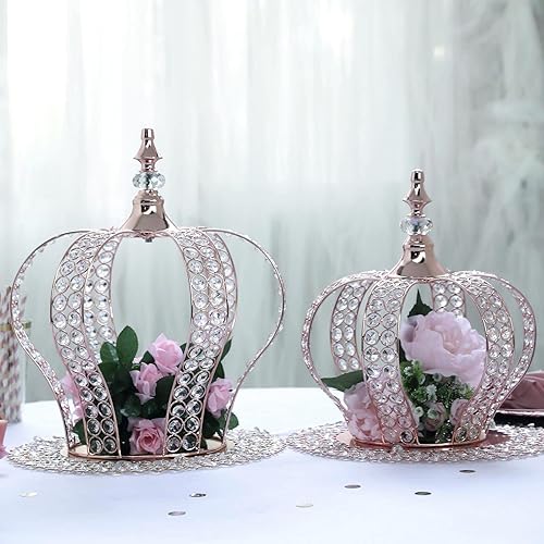 Miniatura 5 de Tableclothsfactory 14" placa de cargador de metal con alambre de oro rosa con 118 cuentas de cristal de acrílico para eventos de boda