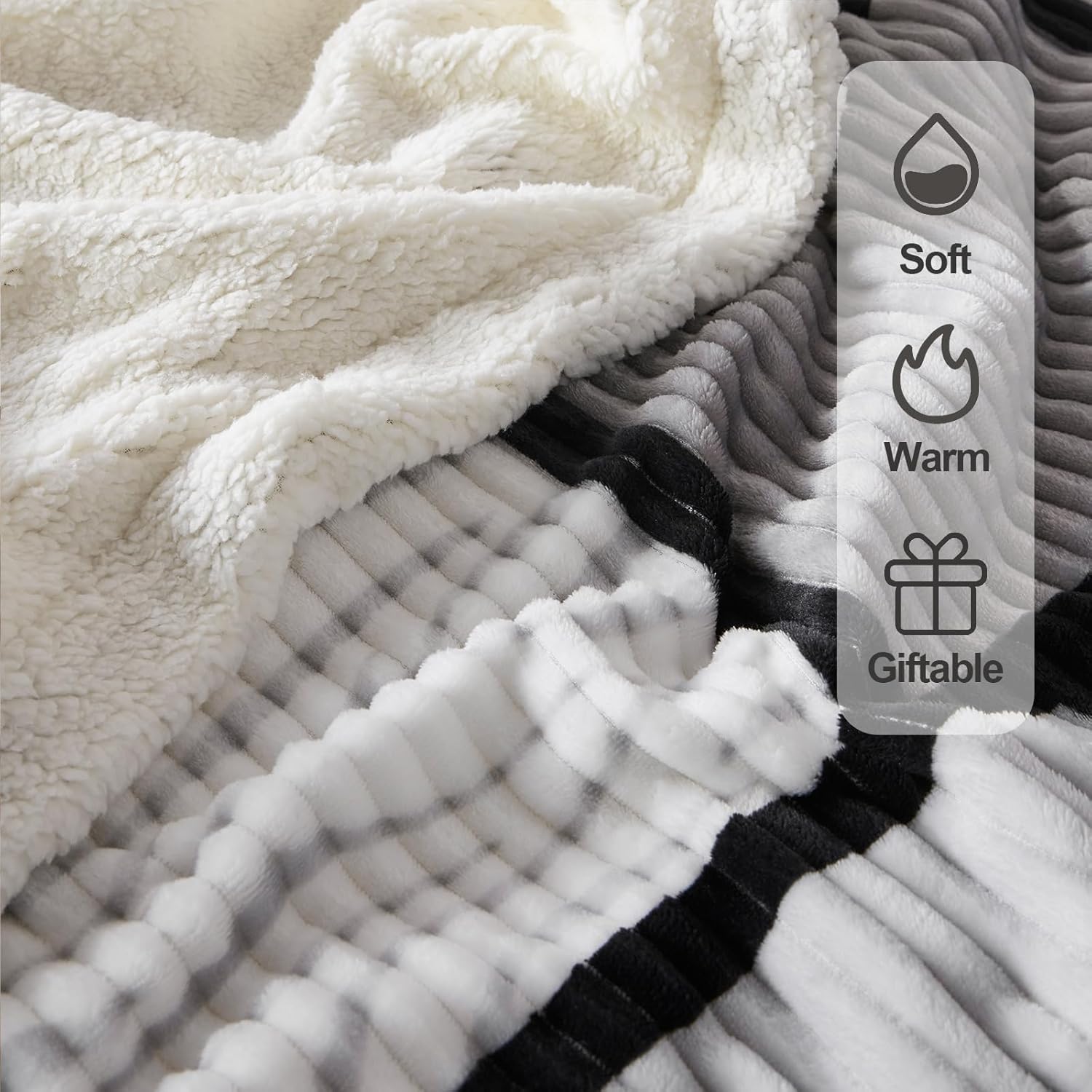 Sherpa Fleece Throw Blanket for Couch, Fluffy Plush Warm Fuzzy Blanket for Women and Men, Cozy Thick Soft Twin Blanket for Bed, Grey, 60x80 Inches - Image 4
