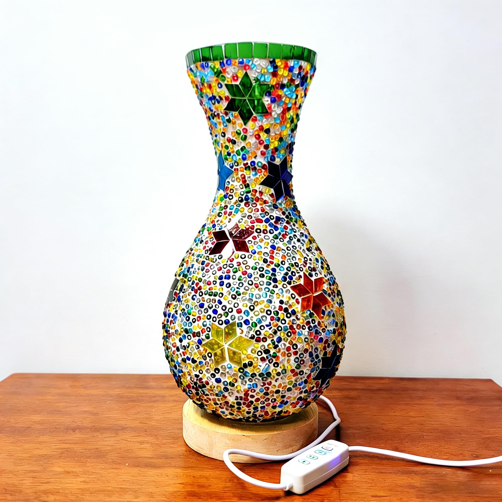 Colored Glass Mosaic Lamp Ethnic Style Restaurant and Dining Iron Art Themed Table Lamp Vintage Exotic Decoration Suitable for Hotels, Homestays, and Xinjiang-Themed Spaces