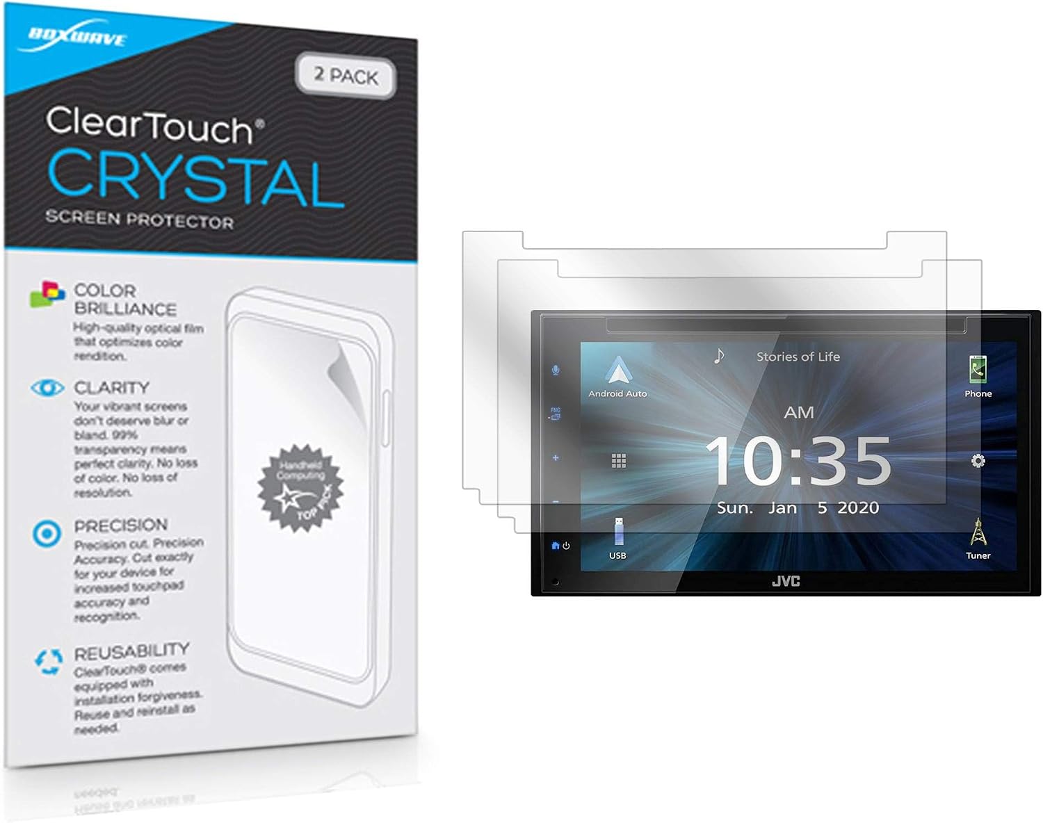 BoxWave Screen Protector for JVC KW-V66BT (Screen Protector ClearTouch Crystal (2-Pack), HD Film Skin - Shields from Scratches for JVC KW-V66BT