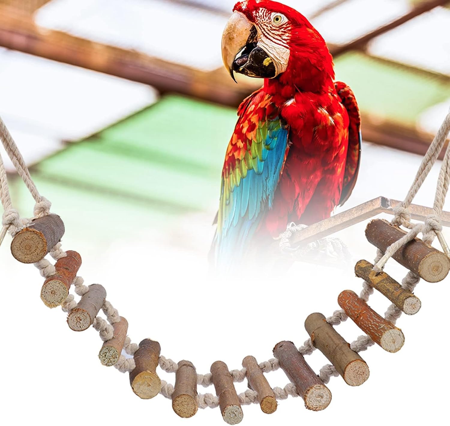 Wooden Bird Hanging Ladder Parrots Rope Wood Ladder Swing Toy Hanging Climbing Bridge Bird Pet Chewing Toys for Lovebirds Parakeets Parrots African Grey Cockatiel