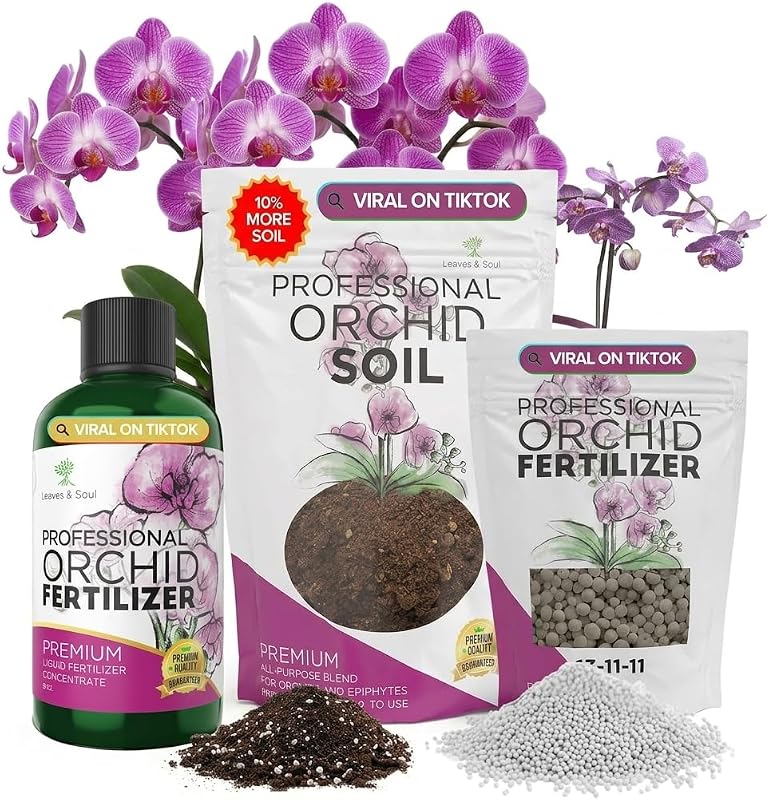 Orchid Care Bundle – 8.2QT Fast Draining Orchid Soil + 8oz Liquid Fertilizer 3-1-2 + Slow Release 13-11-11 Pellets 5.2oz