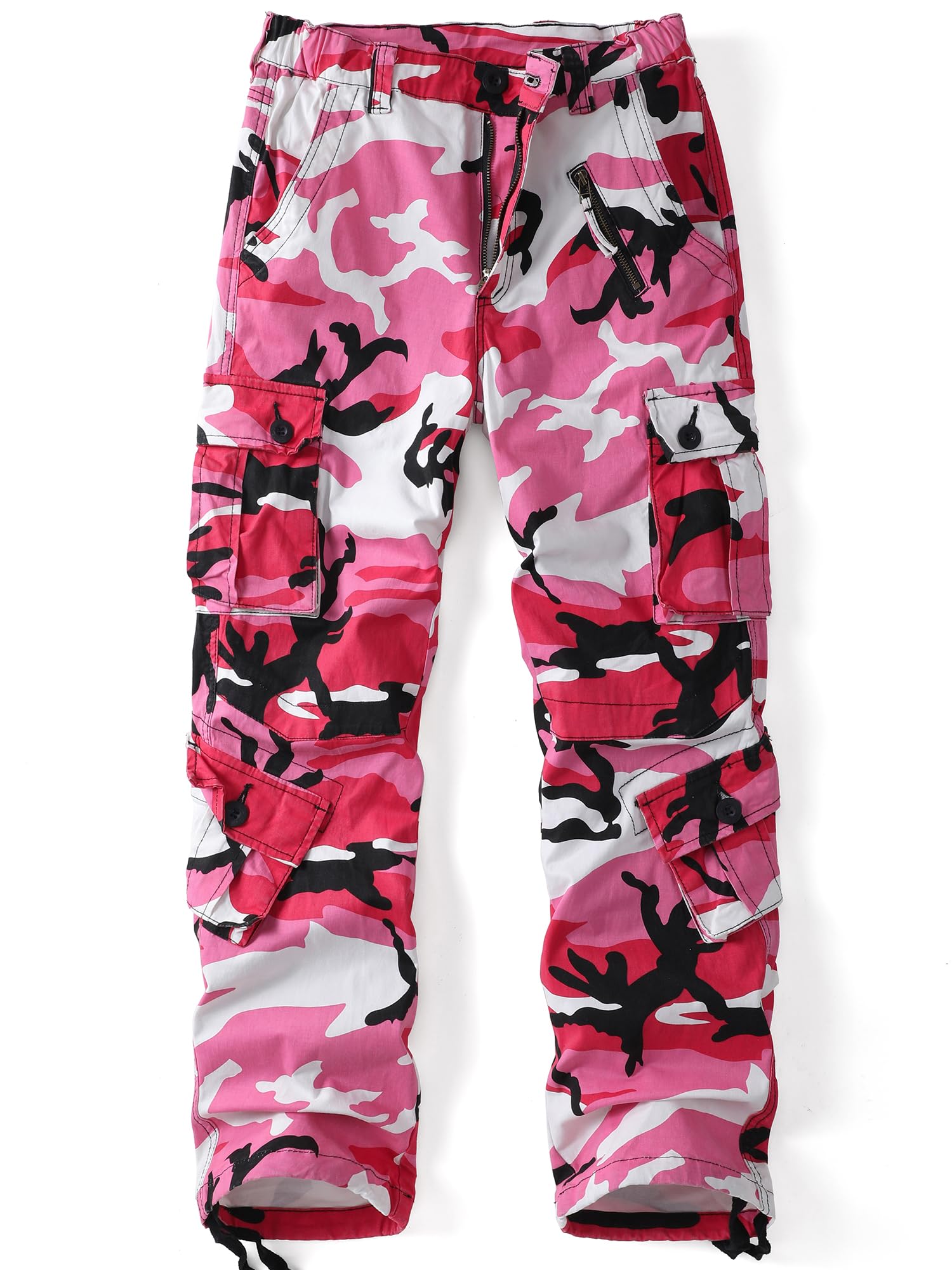 AKARMY Womens Cargo Pants with Pockets Outdoor Casual Ripstop Camo Military Combat Construction Work Pants, 2083 Pink Camo, 10