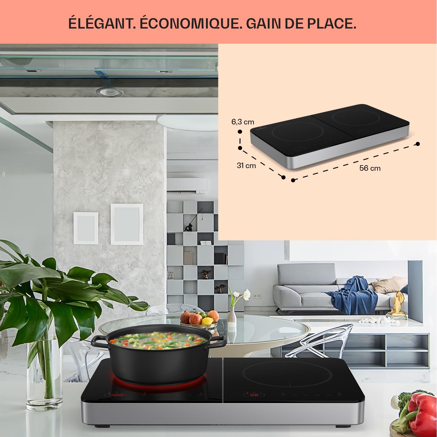 Klarstein Elektro Kochplatte Induktion, Induktionskochfeld mit 2 Platten Mobil, 3500W Induktions-Kochplatte für Camping & Zuhause, 2er Induktionsplatte Tragbar, Moderne Doppel Inductions-Kochplatte