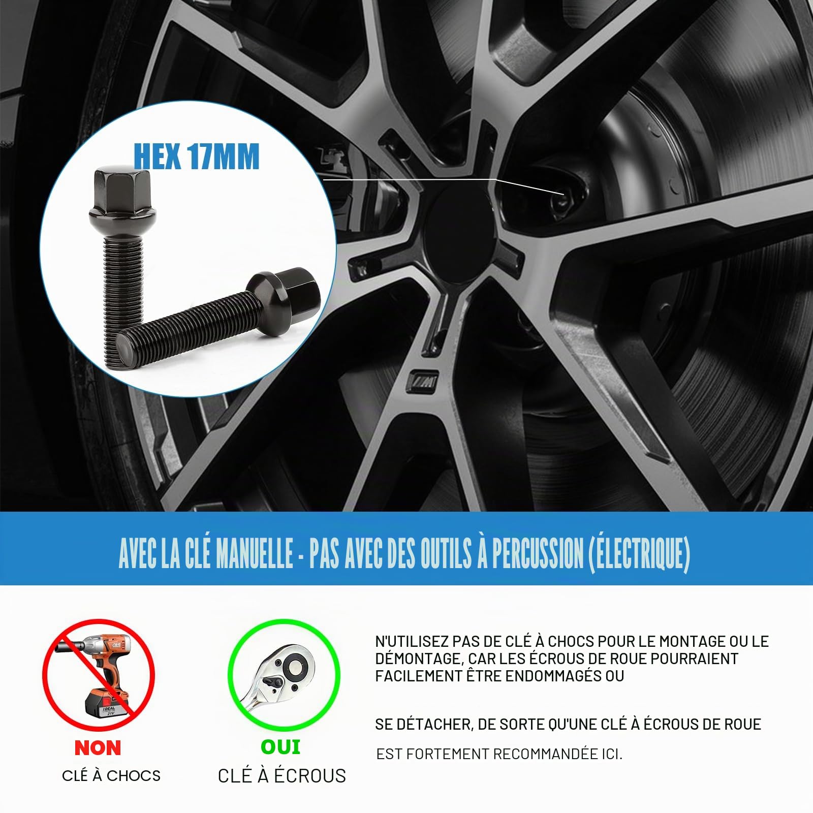 20 Boulons de Roue Filetage 40 mm Pour Élargisseurs de Voie I M14x1,5x40 mm I Siège Sphérique R13 I CLÉ 17 mm I Compatibles avec Jantes OEM pour Audi et VW