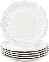 Vista 1 de SOUJOY Juego de 6 platos de ensalada, platos de porcelana de 8 pulgadas para servir postres, platos pequeños con impresión en relieve