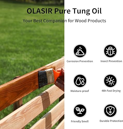 Miniatura 3 de OLASIR Aceite Tung puro de 1 galón para acabado de madera, 128 onzas, aceite tung natural seguro de grado alimenticio, impermeable, para suelos de