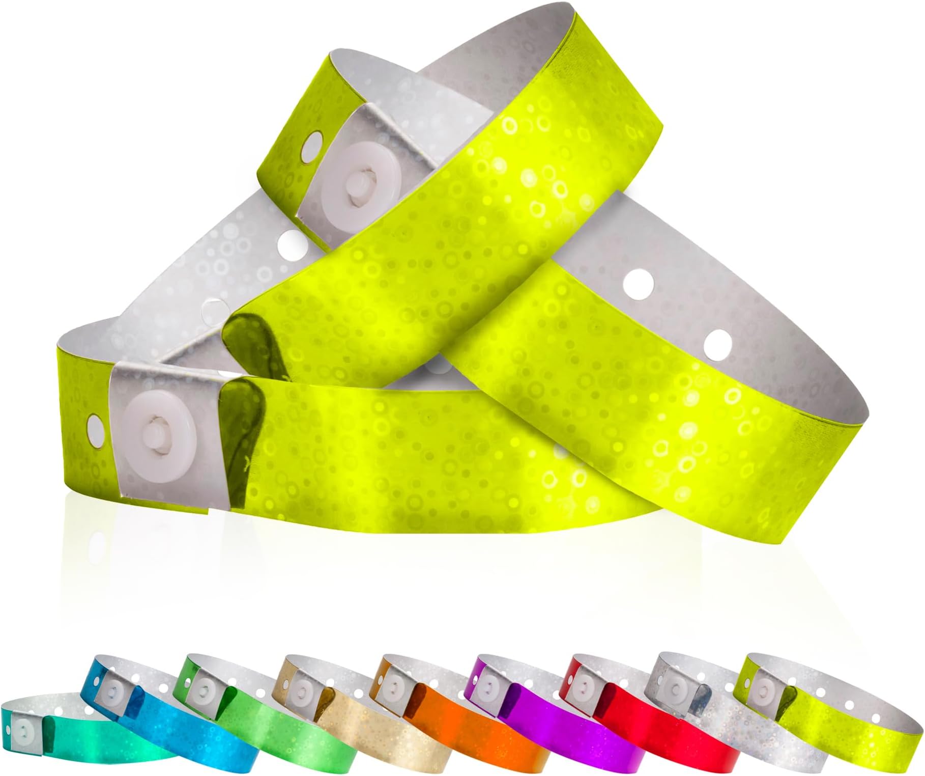 100 WristCo Yellow Holographic Plastic Wristbands for Events