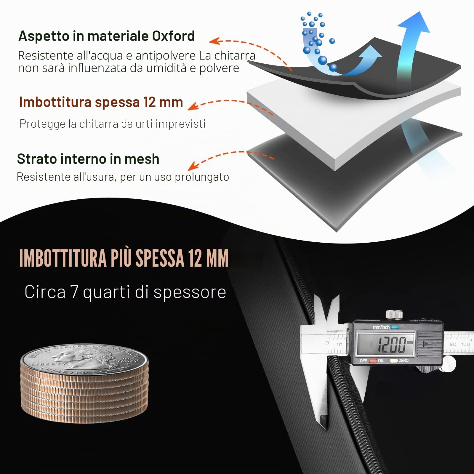 CAHAYA Custodia per Chitarra Universale [Nuova Versione Migliorata] Imbottita con 2 Tasche per Chitarra Acustica Classica ed Elettrica con Striscia Bianca (Misura della Chitarra 40/41/42")