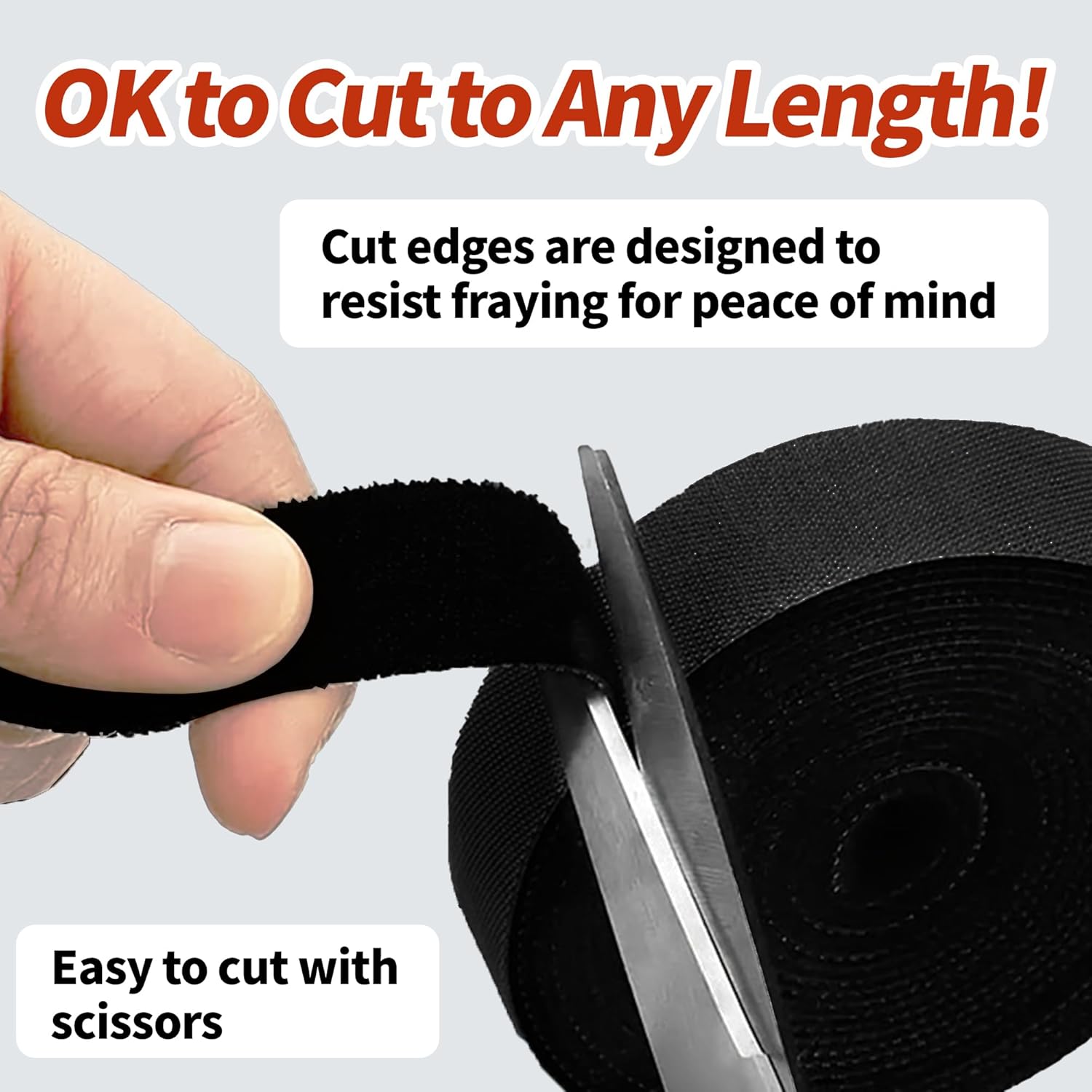Reusable Hook and Loop Cable Ties, Heavy Duty Cut-to-Length Cord Management Wraps, Adjustable Non-Slip Nylon Fastener Straps for Home Office Car Data Center (2 Rolls, 32.8FT Total, Black)