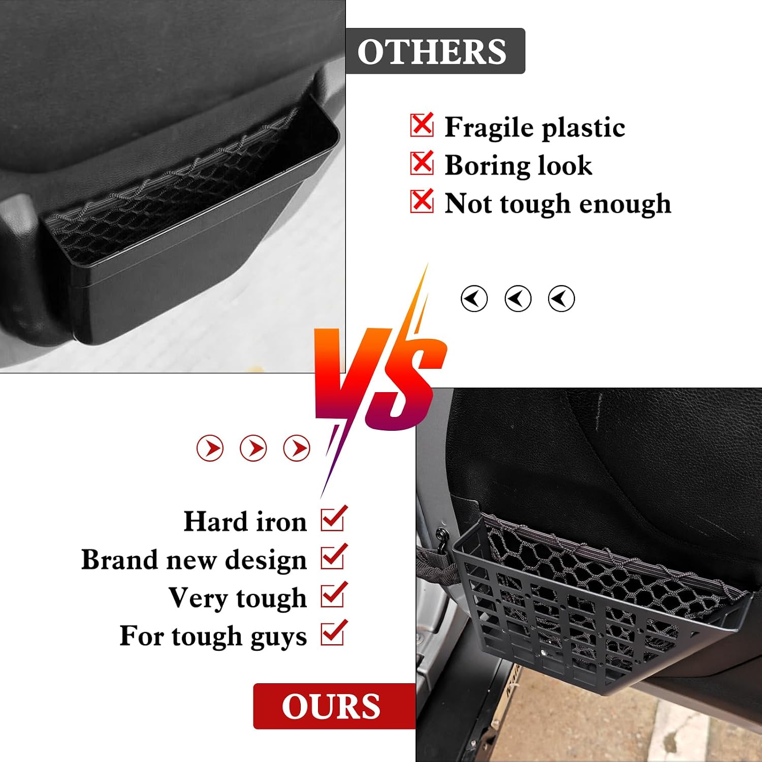 Z8 Metal Front Door Pockets for 2007-2018 Jeep Wrangler JK JKU 2/4 Storage Stainless Steel Door Side Insert Organizer