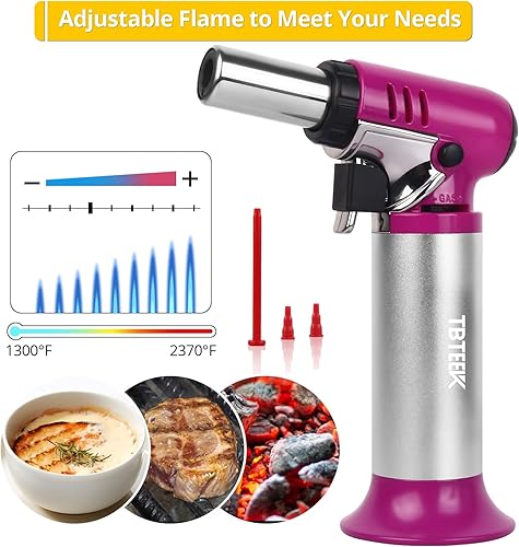 Miniatura 4 de TBTeek Antorcha de butano, soplete de cocina con una sola mano con llama ajustable para asar a la parrilla, hornear y soldar (excluyendo gas