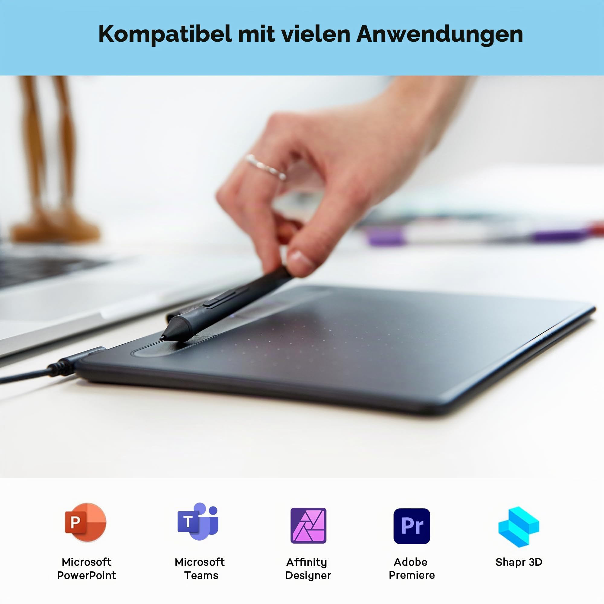 Wacom Intuos Small Grafiktablett - Zeichentablett zum Zeichnen & zur Fotobearbeitung mit druckempfindlichem Stift schwarz – Ideal für Home-Office & E-Learning