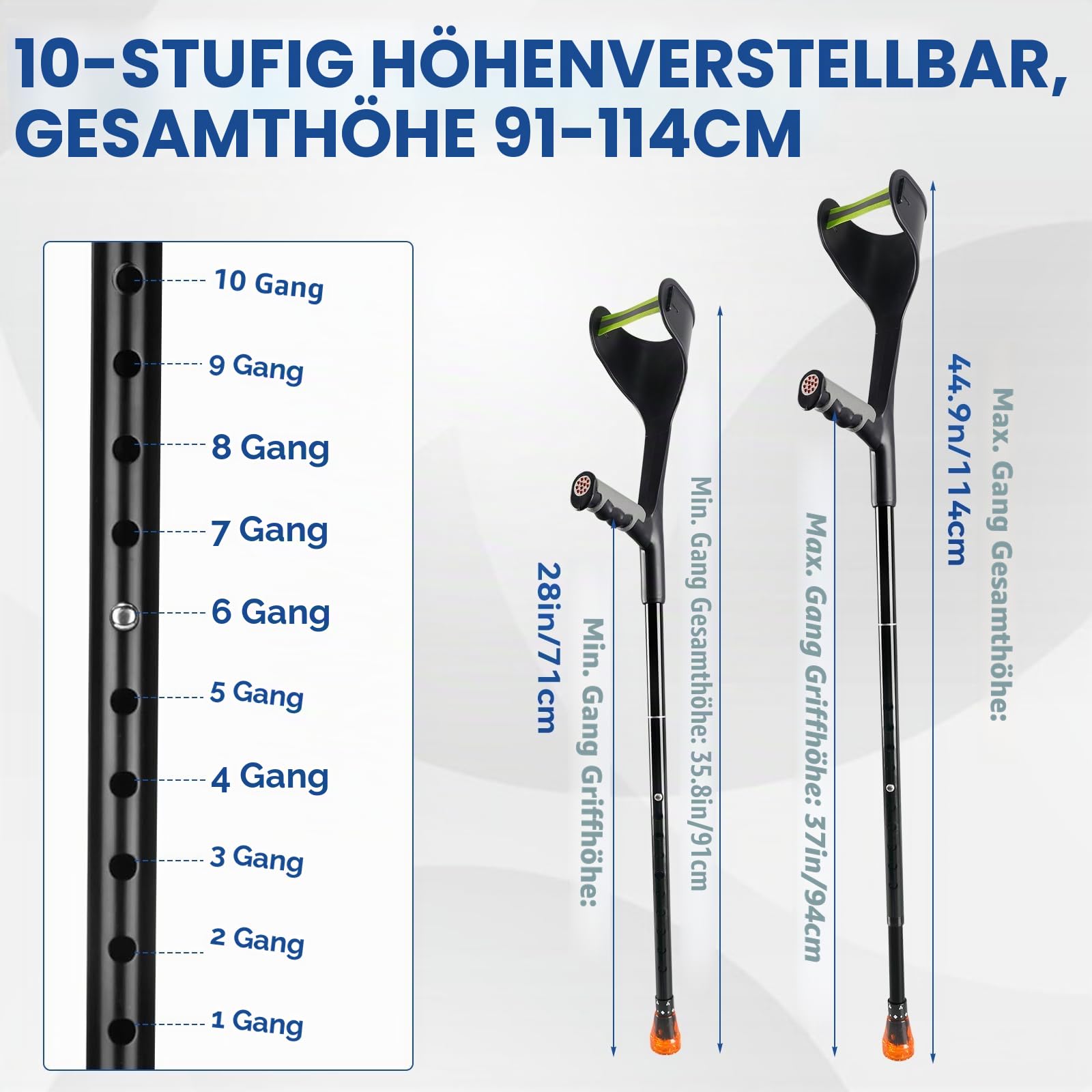 1 Paar klappbare Krücken aus Aluminiumlegierung, leicht, höhenverstellbar, Ellenbogen-Krücken, Gehhilfen für Erwachsene, Unterarm-Krücken, faltbare Krücke