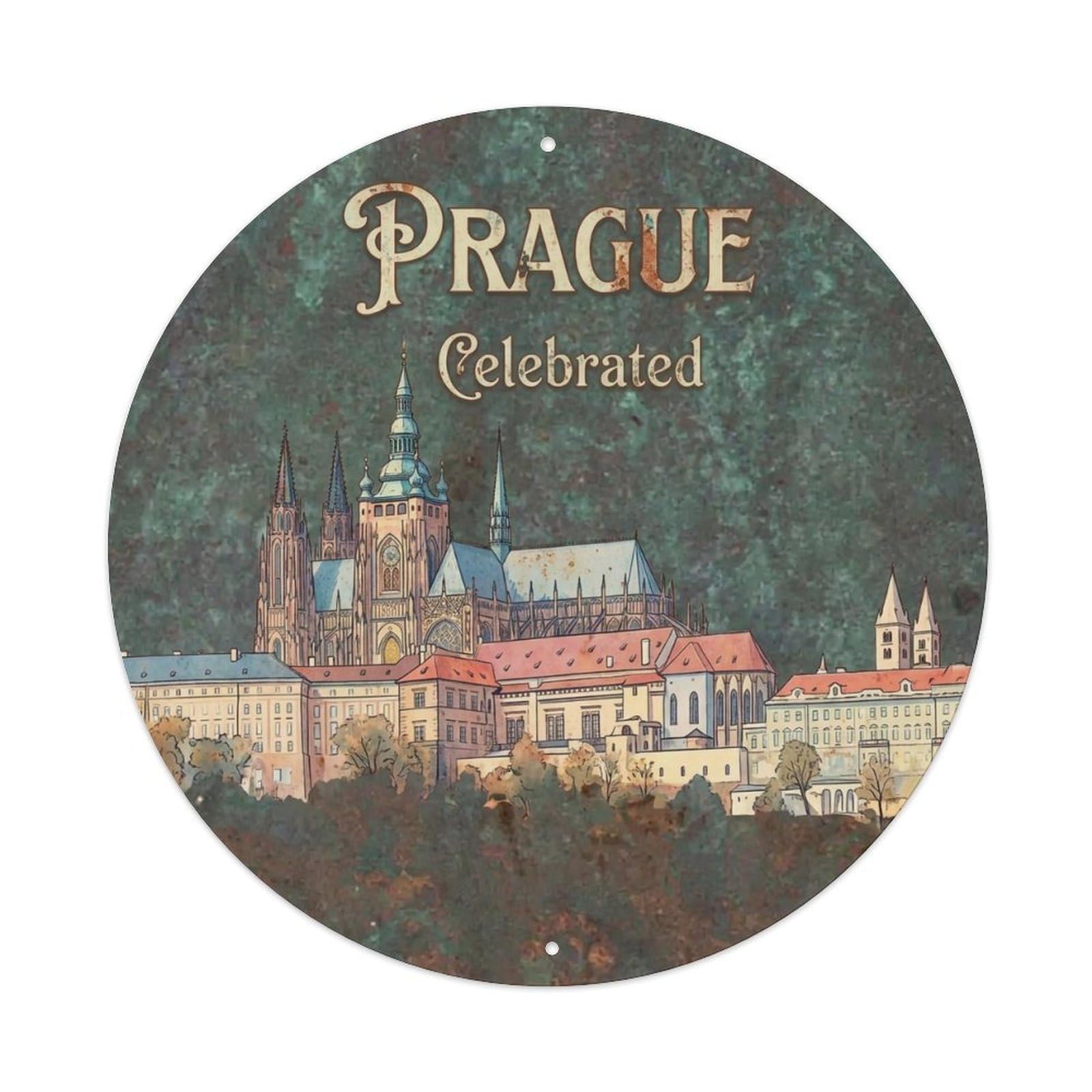 Yrnq 8X8inch Vintage Style Vintage Travel Prague Czechia Storybook Metal Tin Sign