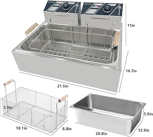 Miniatura 6 de Freidora Comercial Profunda con Canasta para Restaurante o Uso Doméstico, 3400W 12.7QT Capacidad Grande Desmontable de Acero Inoxidable para