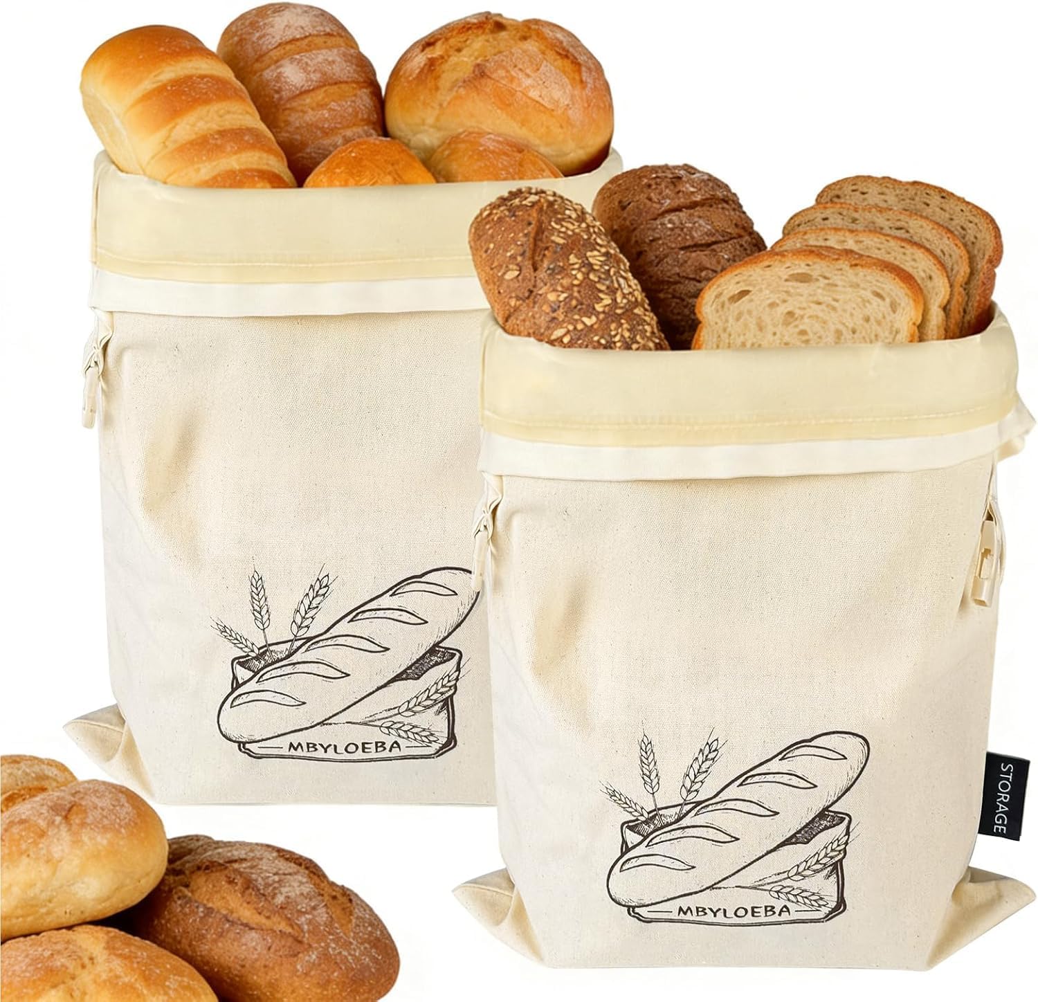 Washable Sourdough Bread Bags for Homemade Bread - 2 Pack 100% Cotton Canvas with Detachable Beeswax Liner & TPU Freezer Bag