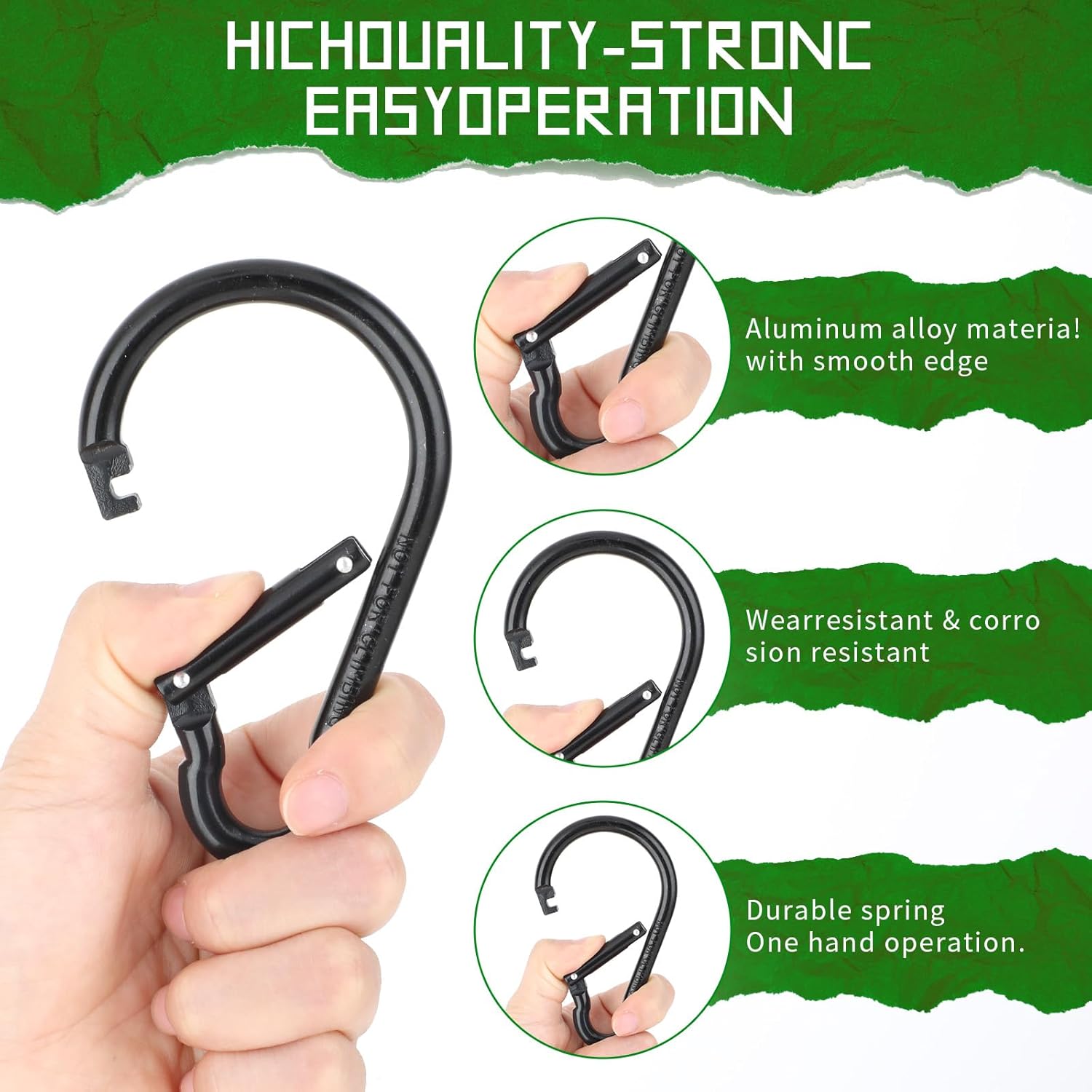 Ouligay 4pcs Large Carabiner Clip 4 inch D Ring Heavy Duty Carabiner Clips, Spring Snap Hook Small Carabiner Clips with Key Rings Aluminum Carabiner Keychain for Outdoor Camping Swing Hiking Dog Leash - Image 5