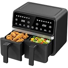9QT Large Double Air Fryer, 10-in-1 Smart Cook & Sync Finish, Black