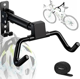 monTEK Fahrrad Wandhalterung, Winkel und Wandabstand einstellbar, Fahrradhalterung Wand Klappbar 30kg Tragfähigkeit, Ausziehbar Fahrradaufbewahrung mit Helmhaken für Garage, 1 Stück