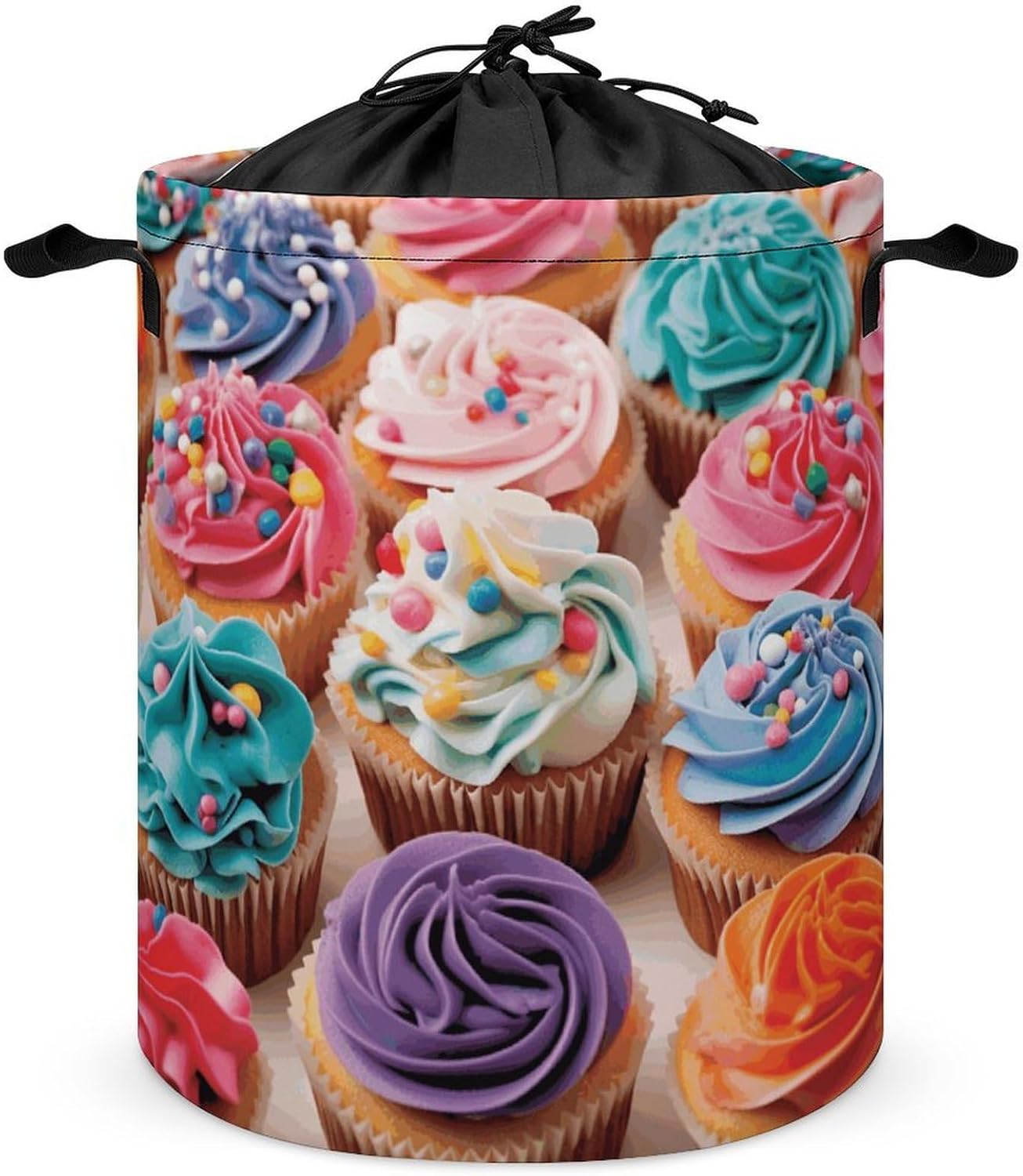 Birthday Cupcakes Laundry Basket Collapsible Clothes Hamper with Reinforced Handles Large Capacity Waterproof Laundry Bag Freestanding Laundry Hamper for Bedroom Bathroom